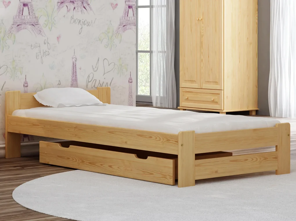 Pat din lemn 90x200 cu saltea Bonell cu somieră Niwa