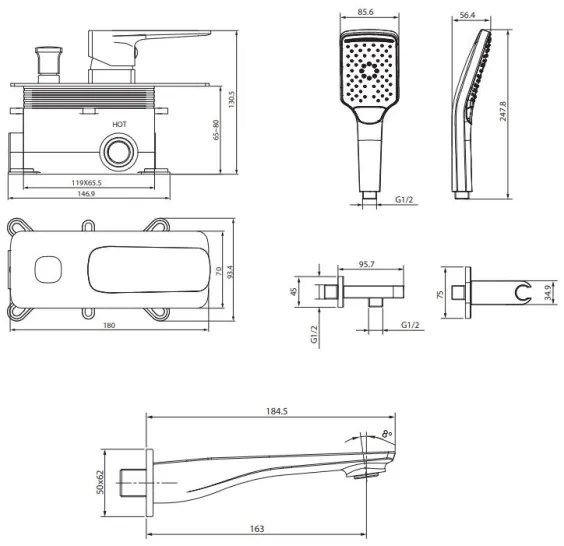 Cersanit S952-039 - Set cadă cu baterie încastrată LARGA crom lucios