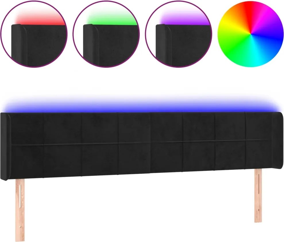 vidaXL Tăblie de pat cu LED, negru, 183x16x78/88 cm, catifea