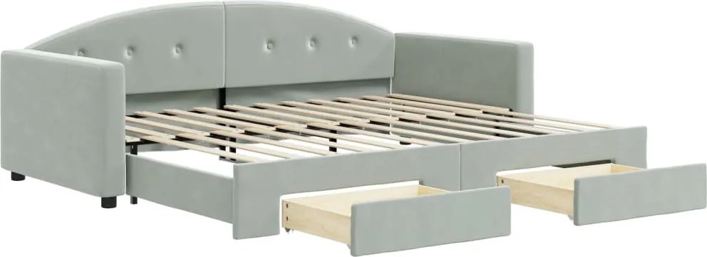 vidaXL Pat de zi cu extensie și sertare, gri deschis 90x200 cm catifea
