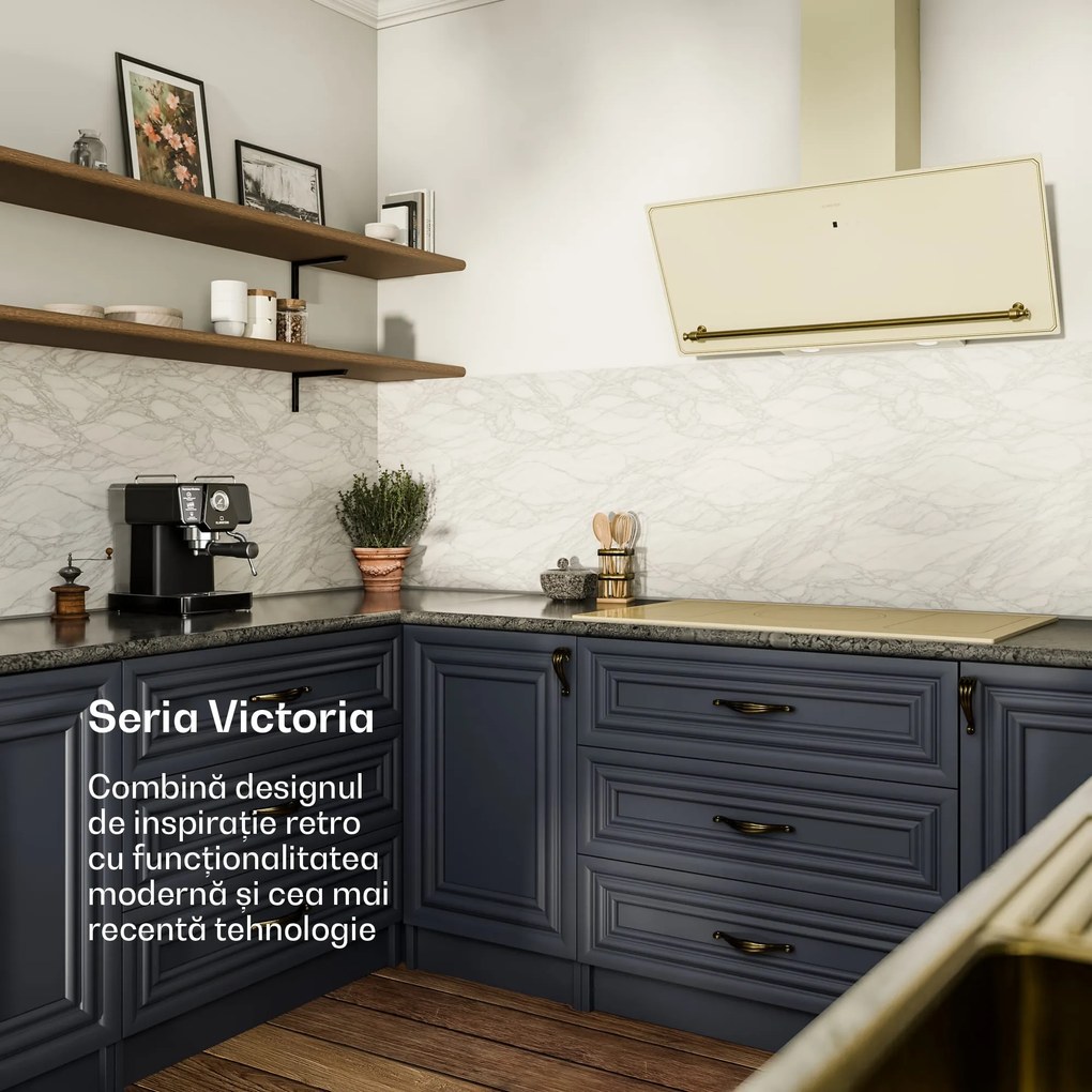 Klarstein Victoria hotă înclinată, 90 cm, debit de aer 336 m³/h.