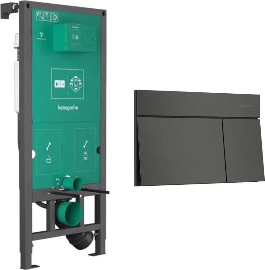Rezervor incastrat Hansgrohe iFrame 112 cm pentru vas WC suspendat si clapeta iFrame Element E negru periat