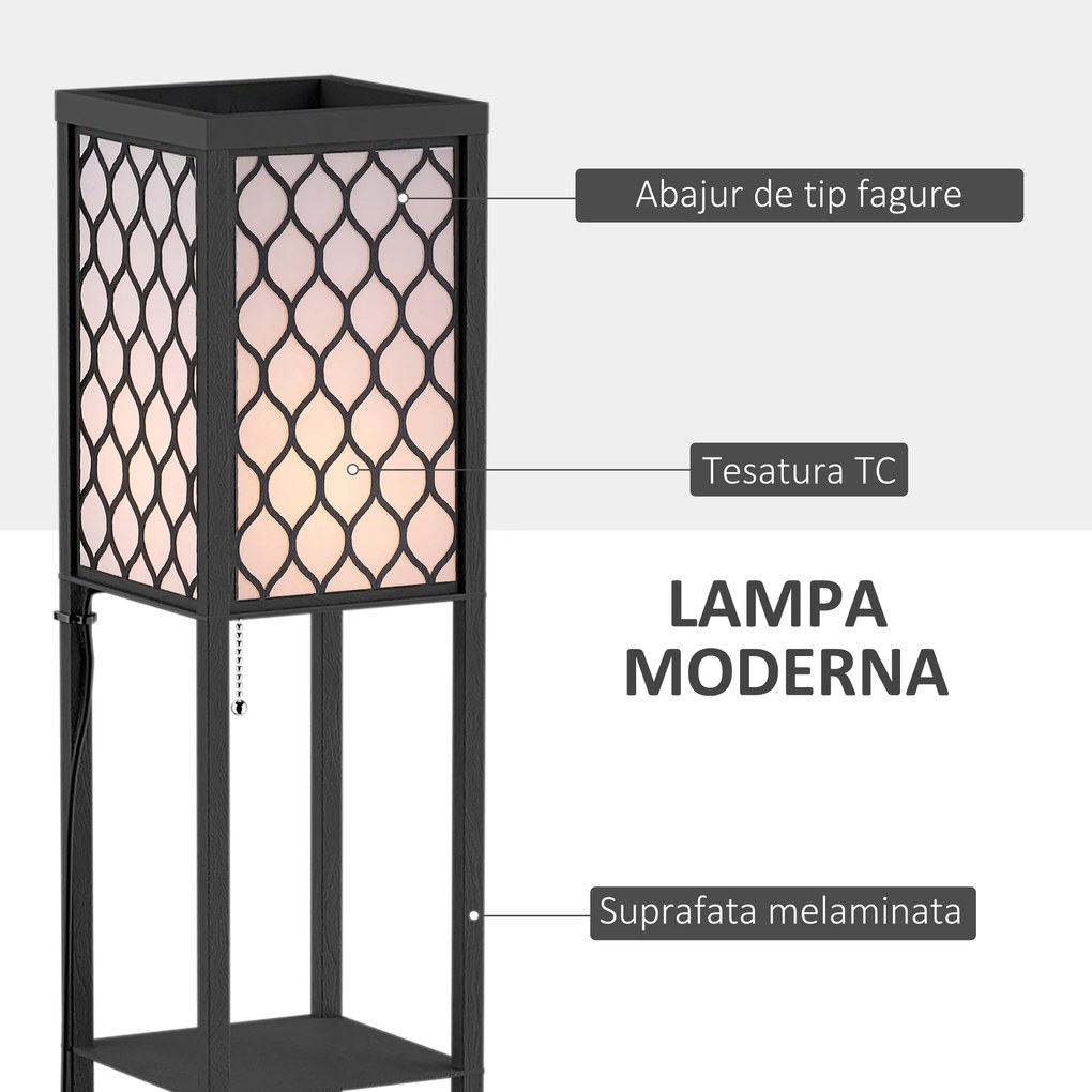 Lampa moderna HOMCOM cu rafturi, lampa de sol neagra | Aosom Romania