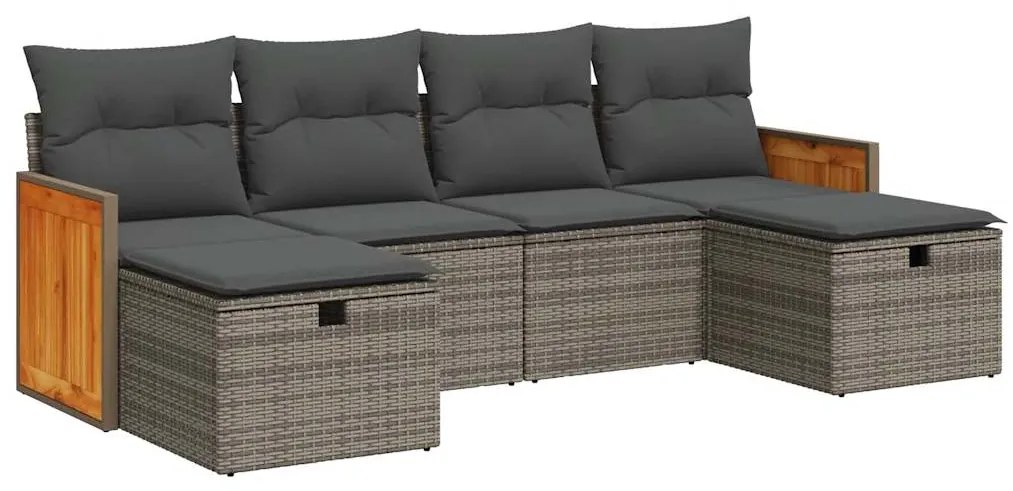 3326057 vidaXL Set mobilier grădină cu perne, 6 piese, gri, poliratan