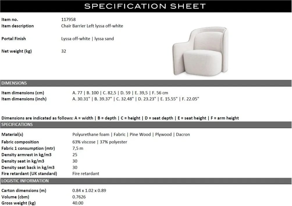 Fotoliu design elegant LUX Barrier Left