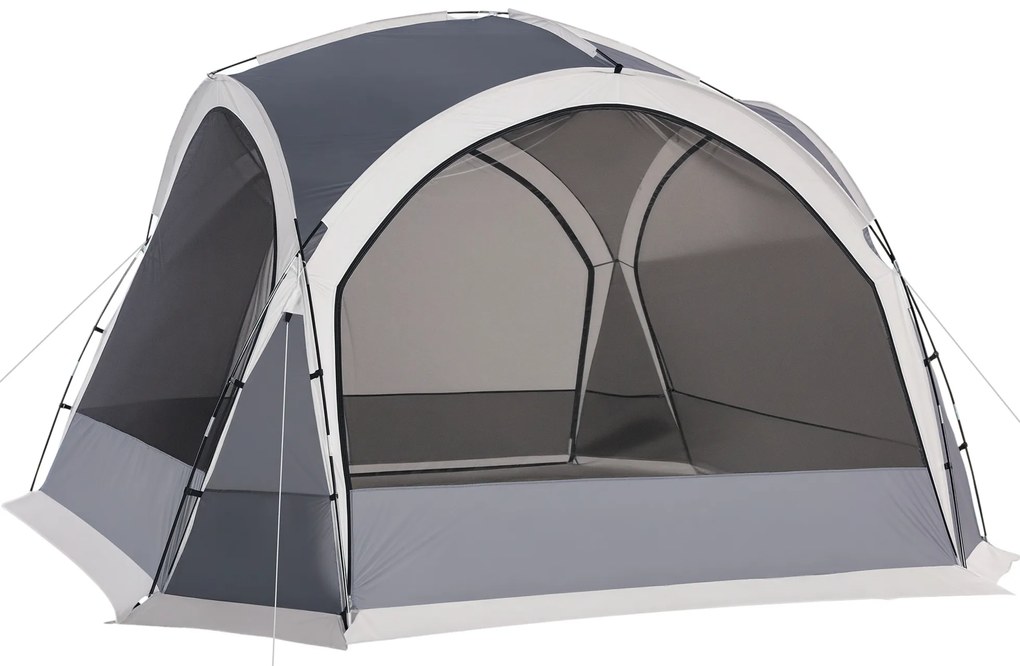 Outsunny Cort de camping tip dôme familial pentru 6-8 persoane cu 4 uși cu plasă de zippé, material Oxford și cârlig pentru lampă | Aosom Romania