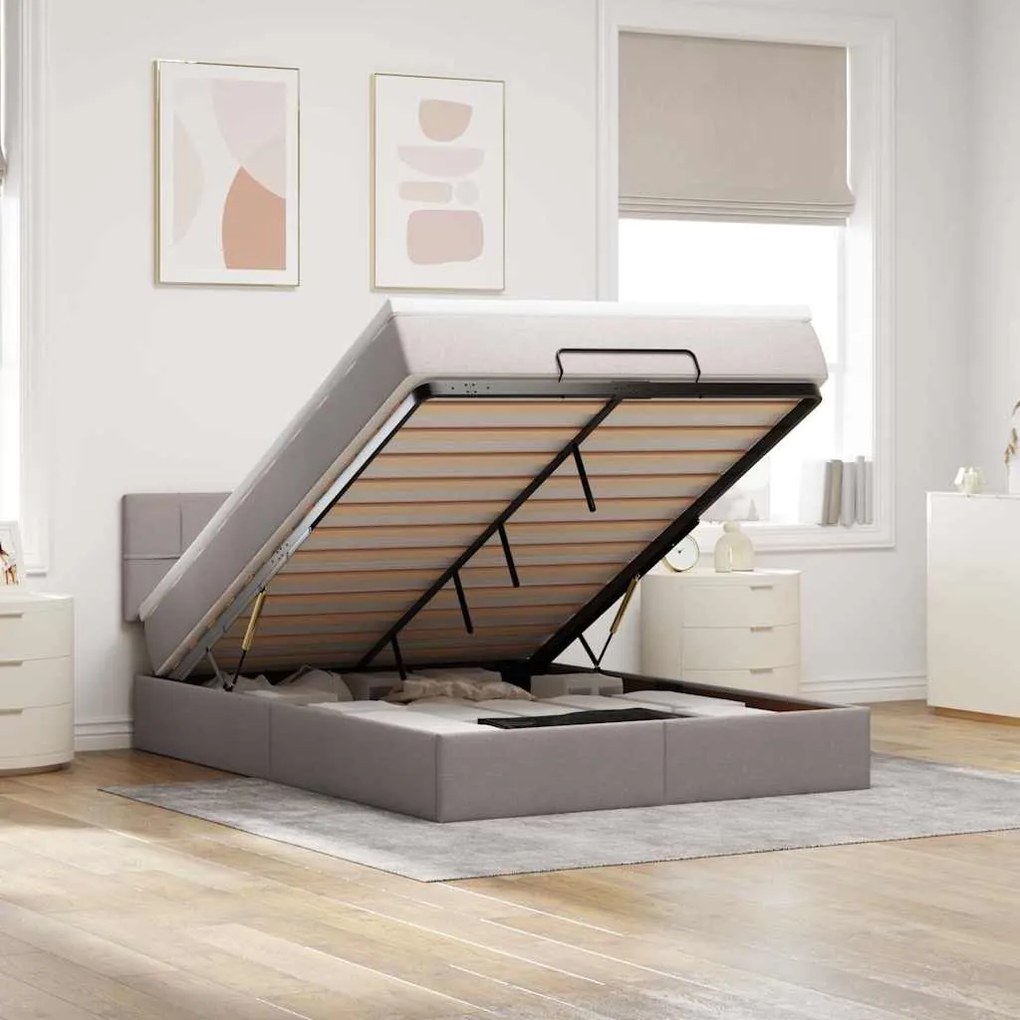 vidaXL Pat otoman cu saltea Taupe 140x200 cm Stofa