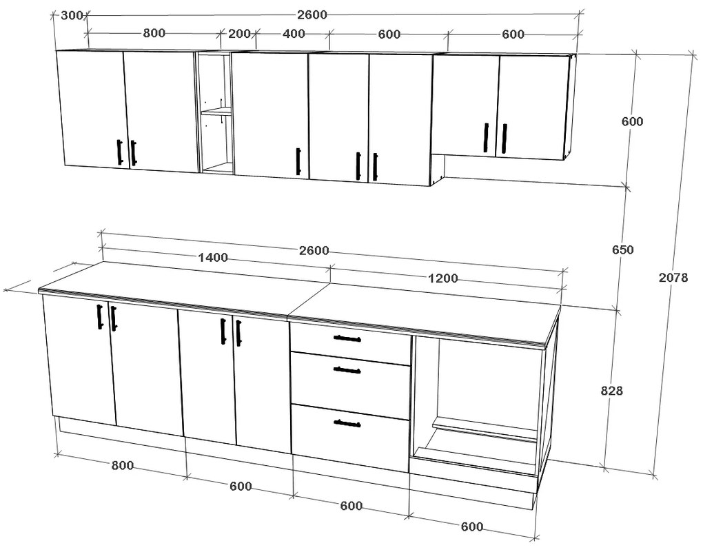 Set haaus V18, Stejar Sonoma Inchis/Alb, Blat Thermo 28 mm, L 260 cm