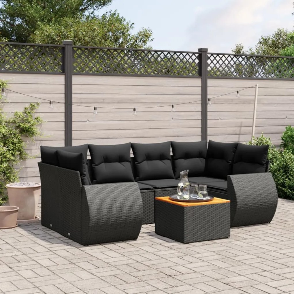 vidaXL Set canapele de grădină cu perne, 7 piese, negru, poliratan