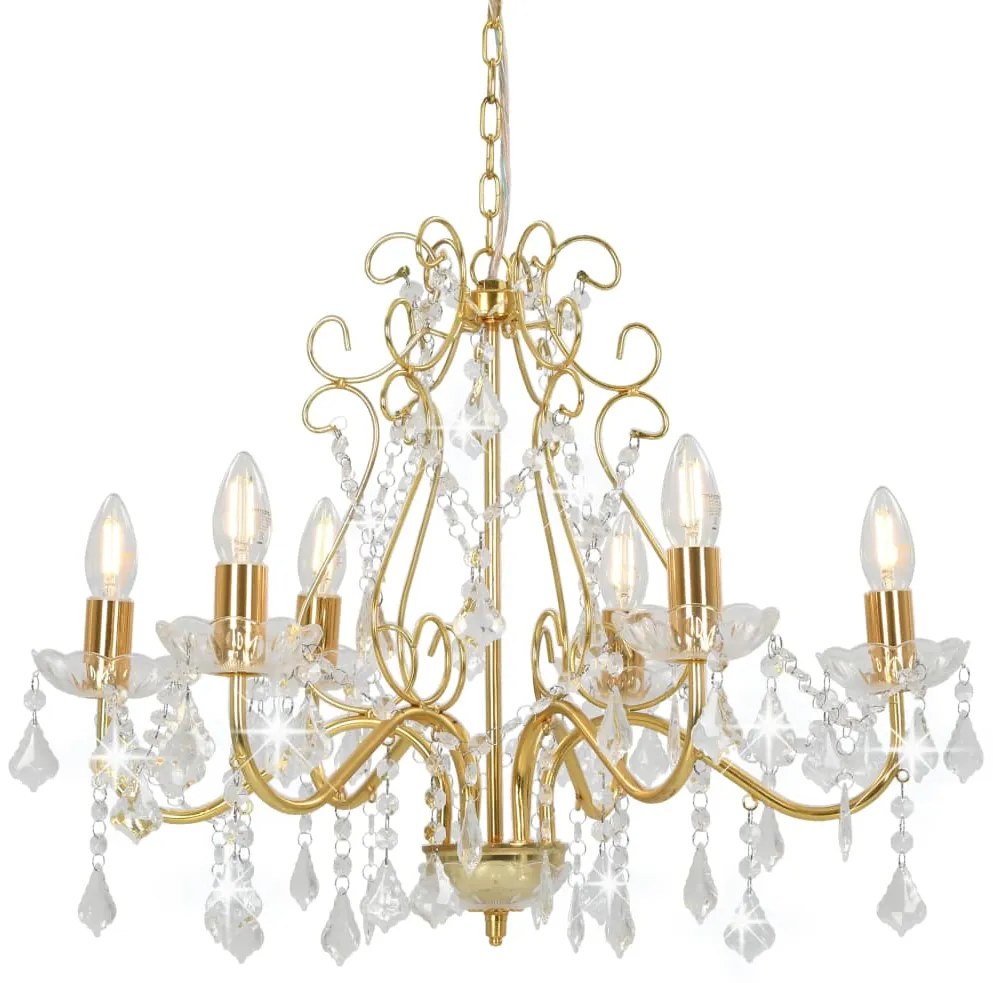 vidaXL Candelabru cu mărgele de cristal, auriu, rotund, 6 x E14