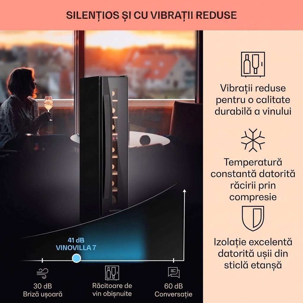 Klarstein Vinovilla 7, built-in, Uno Onyx, frigider incorporabil pentru vin, sticla neagra, otel inoxidabil