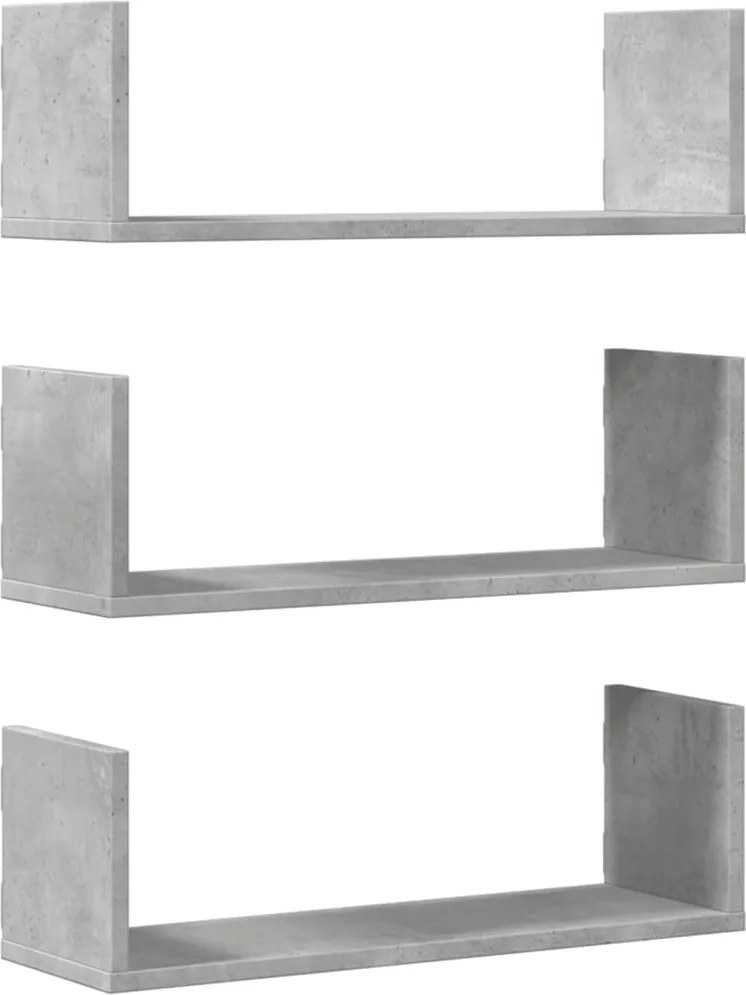 vidaXL Rafturi perete, 3 buc., gri beton, 58x18x18 cm, lemn prelucrat