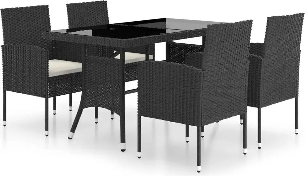 vidaXL Set mobilier de grădină, 5 piese, negru, poliratan