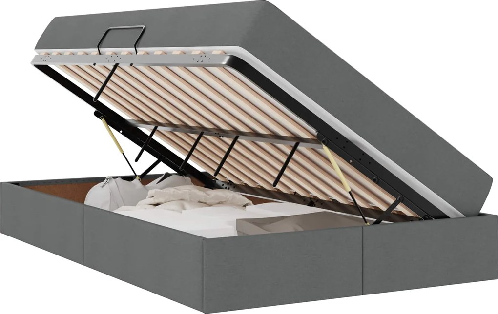 vidaXL Pat cu saltea și spațiu de depozitare Gri închis 120 x 190 cm