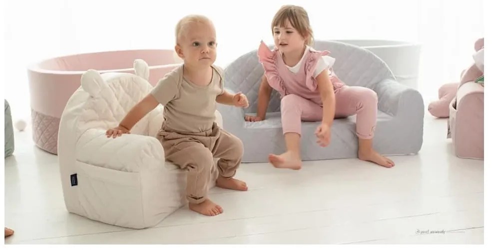 Canapea confortabila pentru copii, cu buzunare, Gri velvet by Babysteps