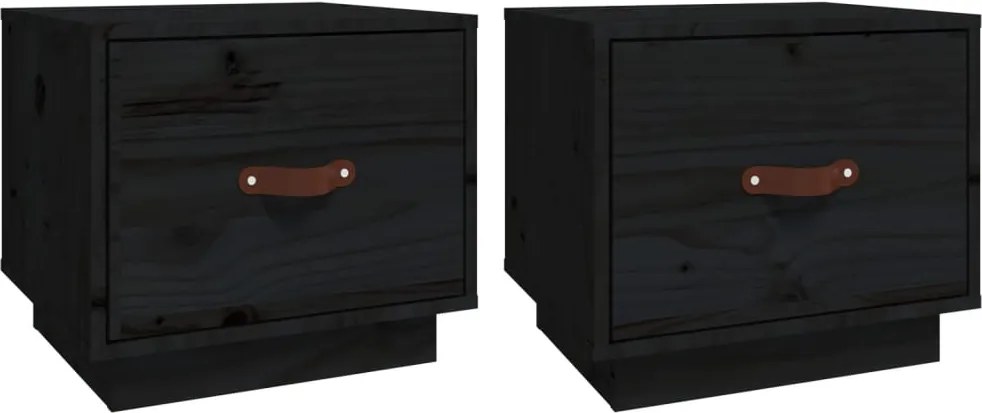 vidaXL Noptiere, 2 buc., negru, 40x34x35 cm, lemn masiv de pin
