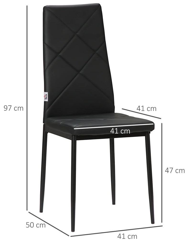 HOMCOM Set de 4 Scaune de Sufragerie cu Spătar Înalt, Scaune Moderne din Piele Artificială și Oțel, 41x50x98 cm, Negru | Aosom Romania