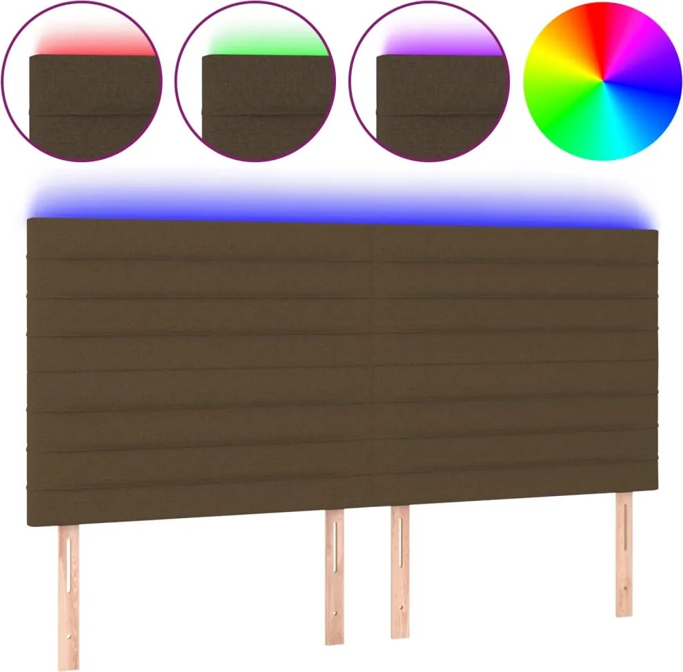 vidaXL Tăblie de pat cu LED, maro închis, 180x5x118/128 cm, textil