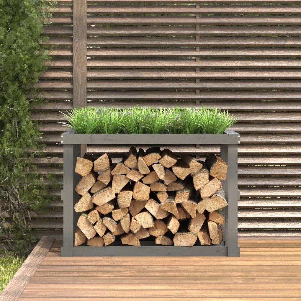 Suport busteni de exterior, gri, 108x52x74 cm, lemn masiv pin