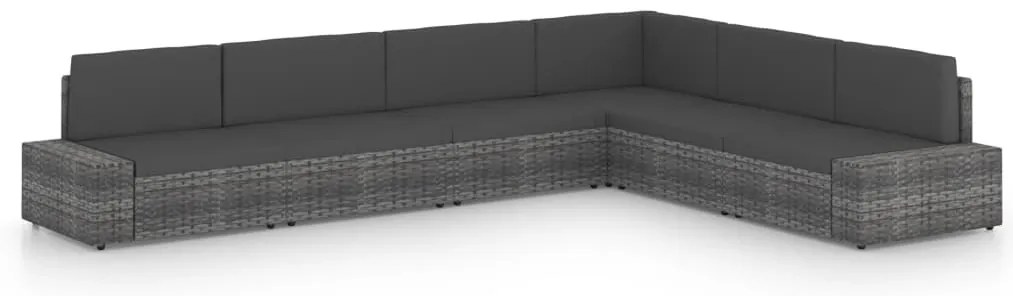 vidaXL Set mobilier de grădină cu perne, 6 piese, gri, poliratan