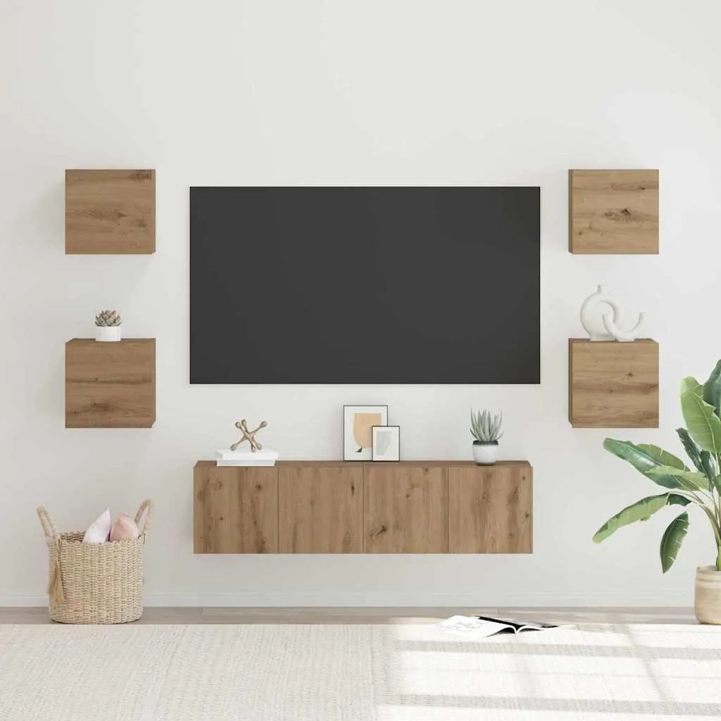vidaXL Set comodă TV cu raft Pe perete Altele 6 pcs stejar artizanal 60 x 30 x 30 cm