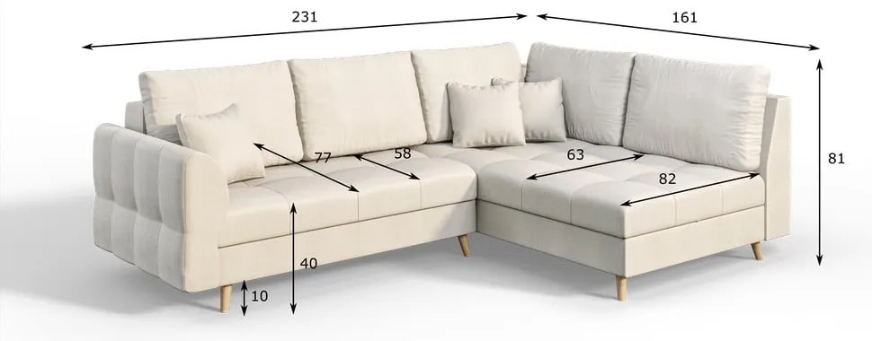 Colțar crem (pe partea dreaptă) Ariella – Ropez