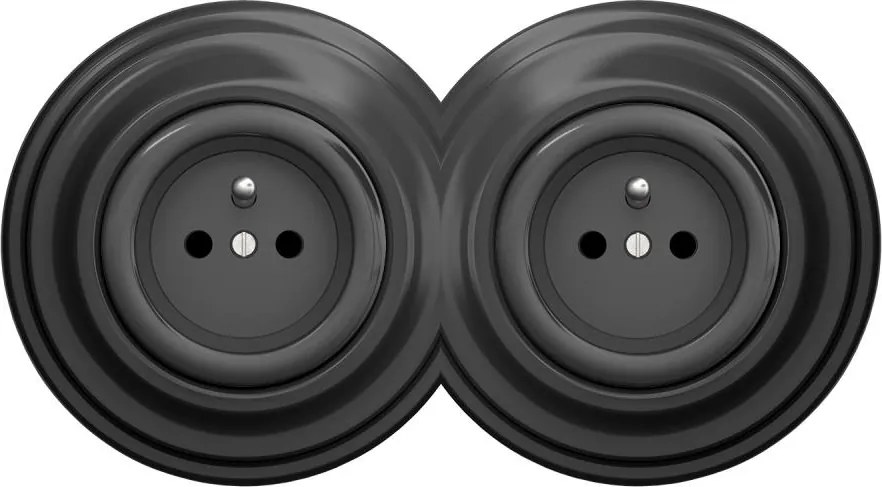 Kliklap - Priză dublă retro pentru perete, cu ramă, 230 V, antracit