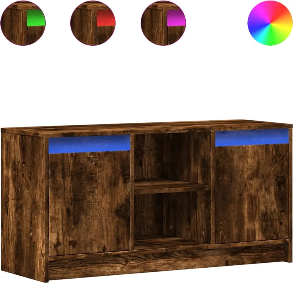 vidaXL Dulap TV cu LED, stejar fumuriu, 100x34x50 cm, lemn prelucrat