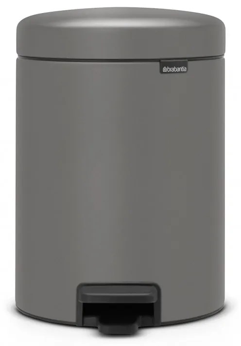 Cos de gunoi cu pedala Brabantia NewIcon 1001097, 5 L, Inchidere lina, Baza antiderapantă, Finisaj mineral, Gri