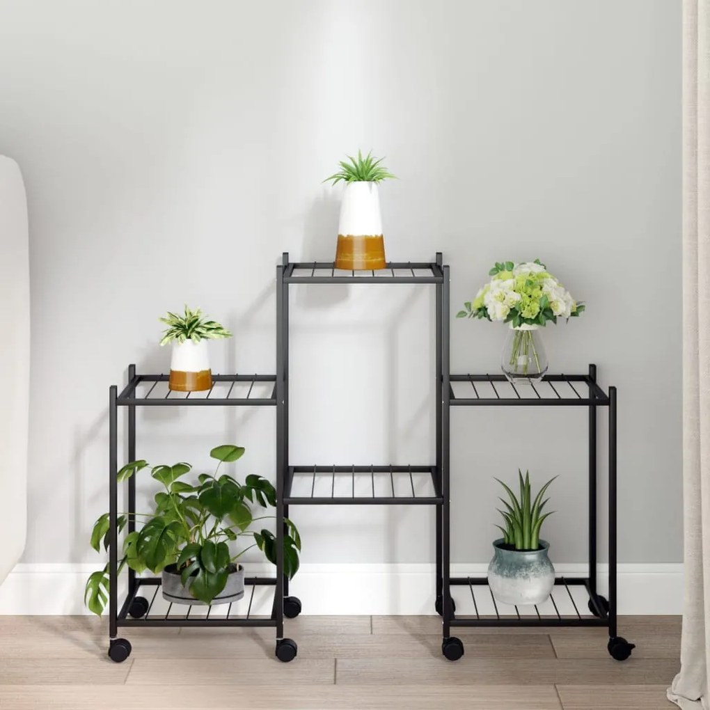 vidaXL Suport pentru flori cu roți, 83x25x63,5 cm, negru, fier