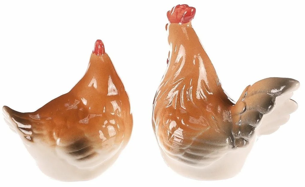 Decorațiune ceramică Găinușă și cocoș, 8 x 8 x 6cm, set de 2 bucăți
