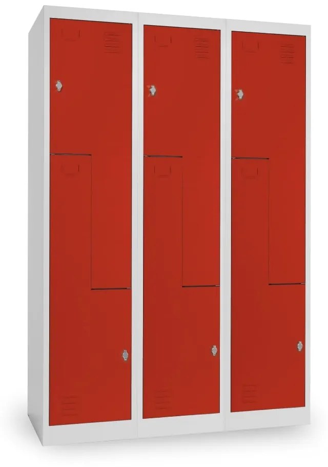 Dulap metalic Z, 3 compartimente, 120 x 50 x 180 cm, blocare roșu - ral 3000