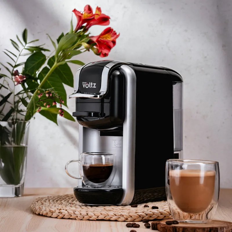 Espressor cu cafea macinata si capsule 8 in 1 Oliver Voltz OV51171J8R, 1450W, 0.6 L, 5 adaptoare, 19 bar, 7 lungimi de cafea, Negru/Argintiu