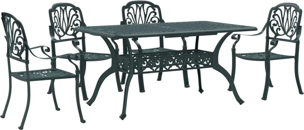 vidaXL Set mobilier de grădină, 5 piese, verde, aluminiu turnat