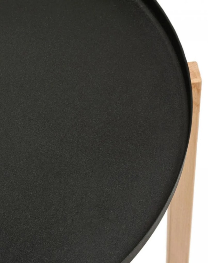 Masuta cafea rotunda cu blat detasabil HouseXL® B-Wood Coffe Tray Table , Din lemn masiv, Diametru 46 cm, Blat metalic transformabil in tava servire