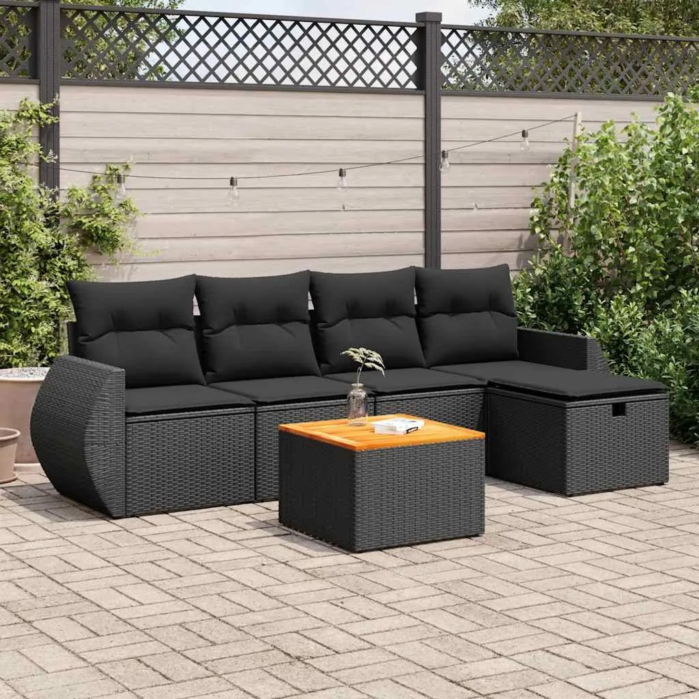 vidaXL Set mobilier de grădină cu perne, 6 piese, negru, poliratan