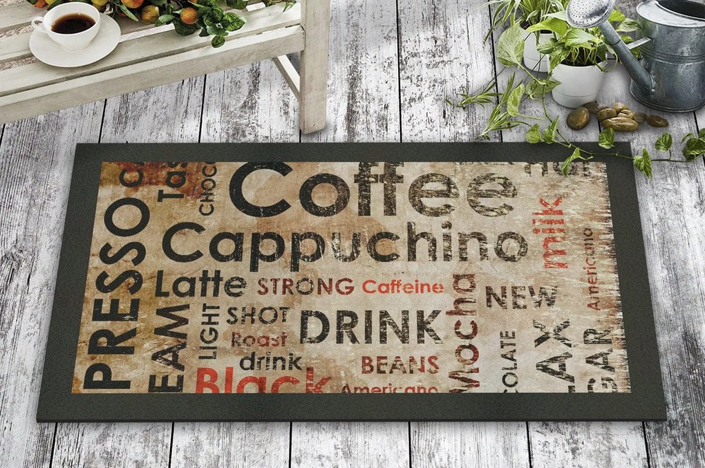 Covor intrare COFFEE, 45x70 cm, forma dreptunghiulara, pasla/PVC, mult