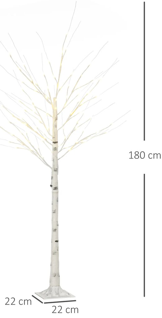 HOMCOM Copac luminos cu LED, decorațiune luminoasă alb cald, 96 LED-uri 180 cm, decorațiune de Crăciun, cameră, casă, alb | Aosom Romania