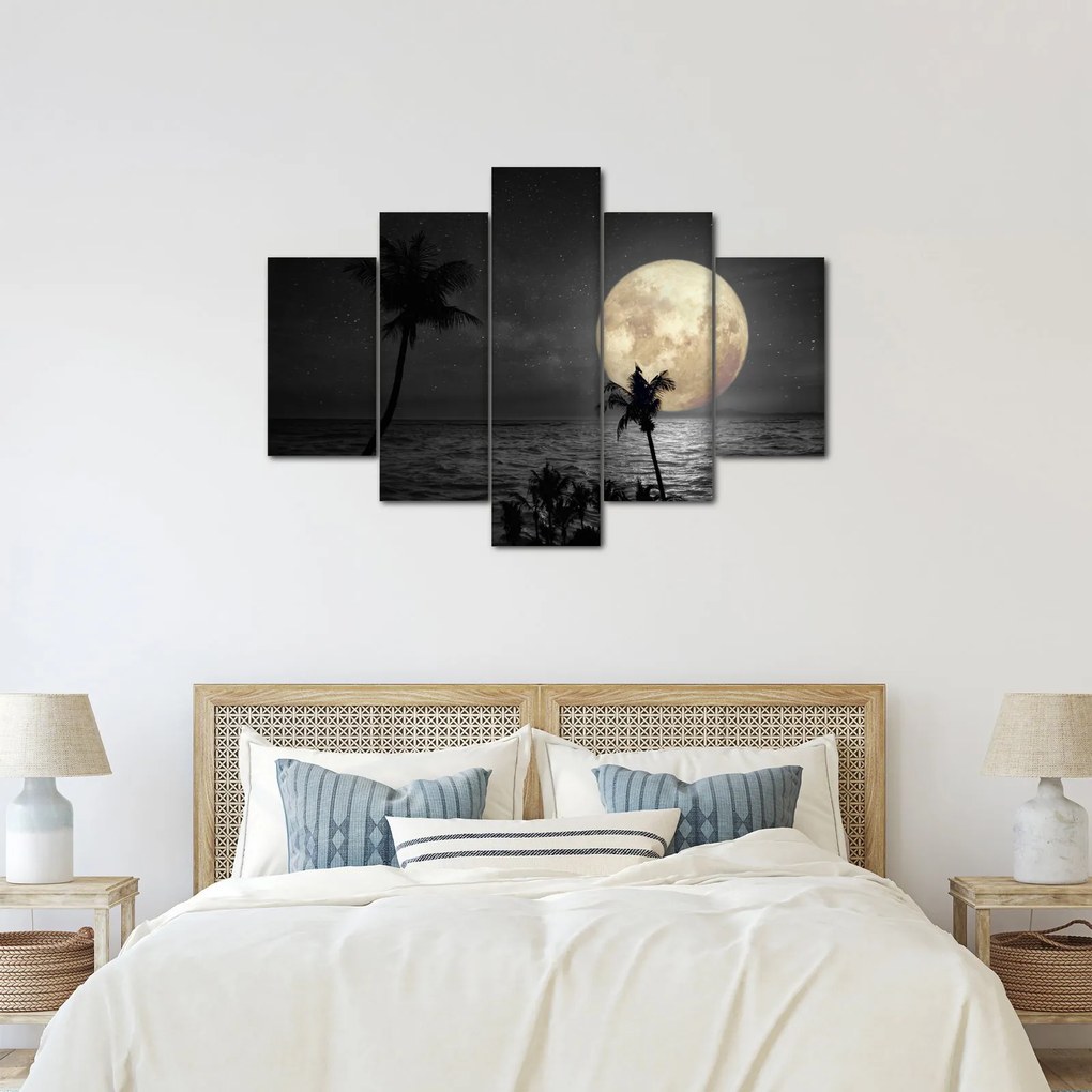 Tablou - Plaja cu lună plină, nuanțe gri (150x105 cm)