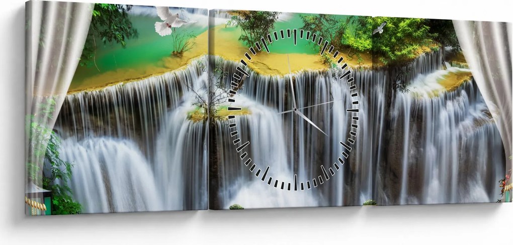 Tablou - Privire la cascade magice (cu ceas) (90x30 cm)