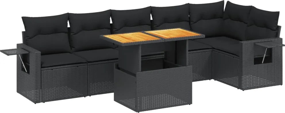 vidaXL Set canapele de grădină cu perne, 7 piese, negru, poliratan