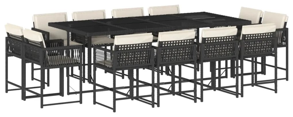 3211578 vidaXL Set mobilier de grădină cu perne, 13 piese, negru, poliratan