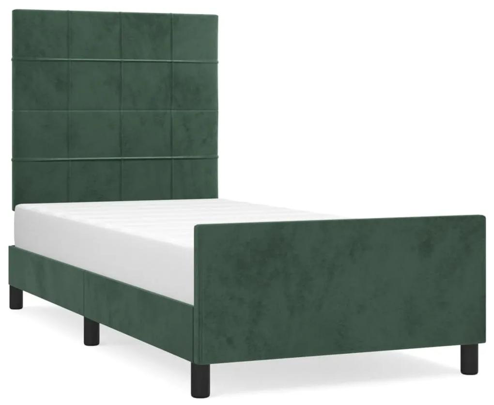 Cadru de pat cu tablie, verde inchis, 90x200 cm, catifea Verde inchis, 90 x 200 cm, Cu blocuri patrate