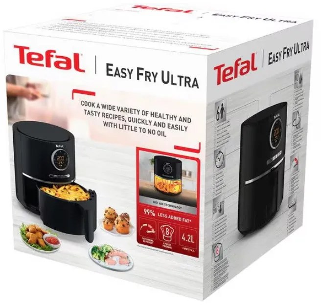 Friteuza cu aer cald Tefal Easy Fry Ultra EY1118, 1200W, 4.2 L, 8 programe, Timer, 6 trepte, Pana la 200°C, Negru