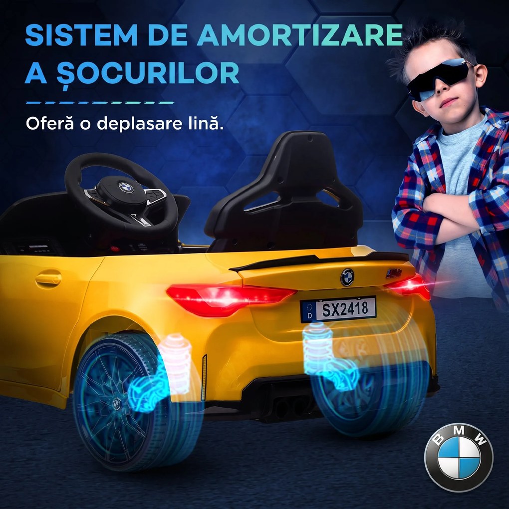 AIYAPLAY Mașinuță Electrică pentru Copii BMW M4, Galbenă | Aosom Romania