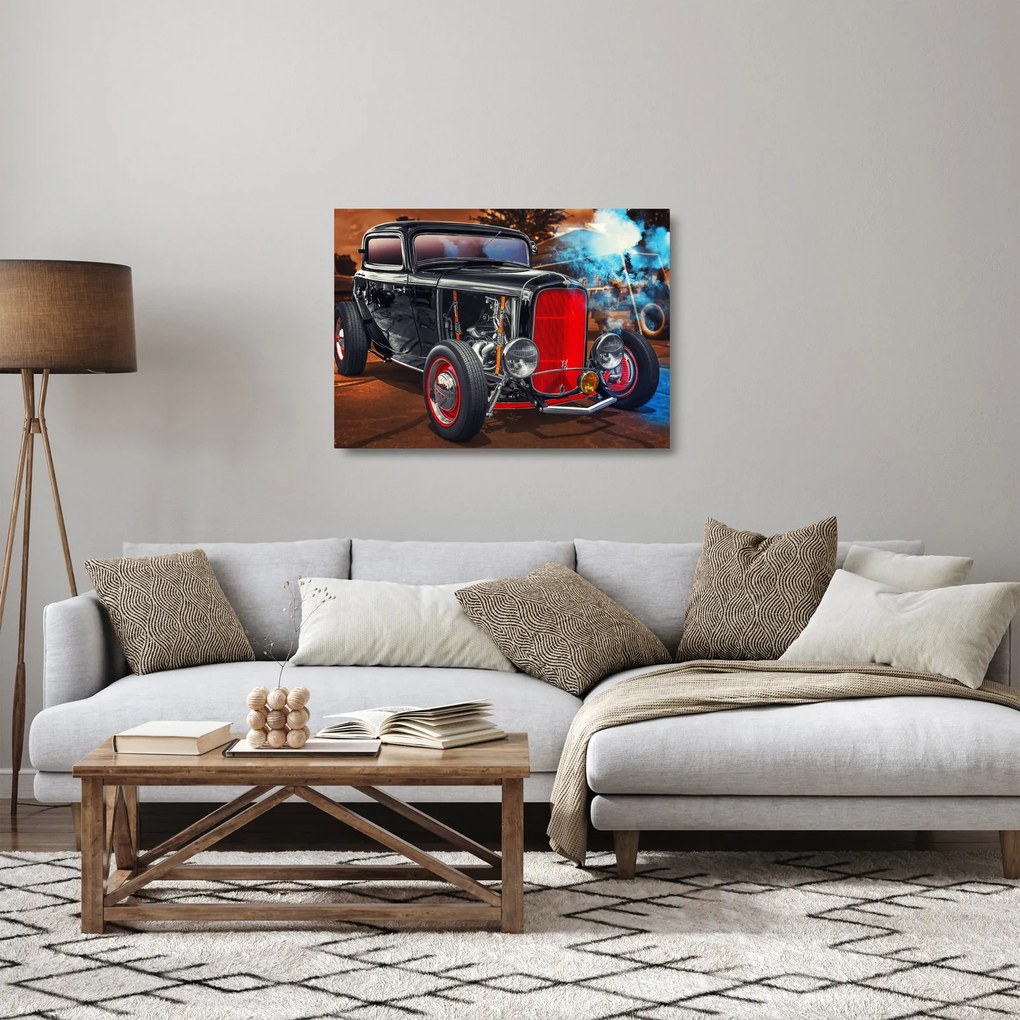Tablou pe sticlă cu mașina veteran (70x50 cm)