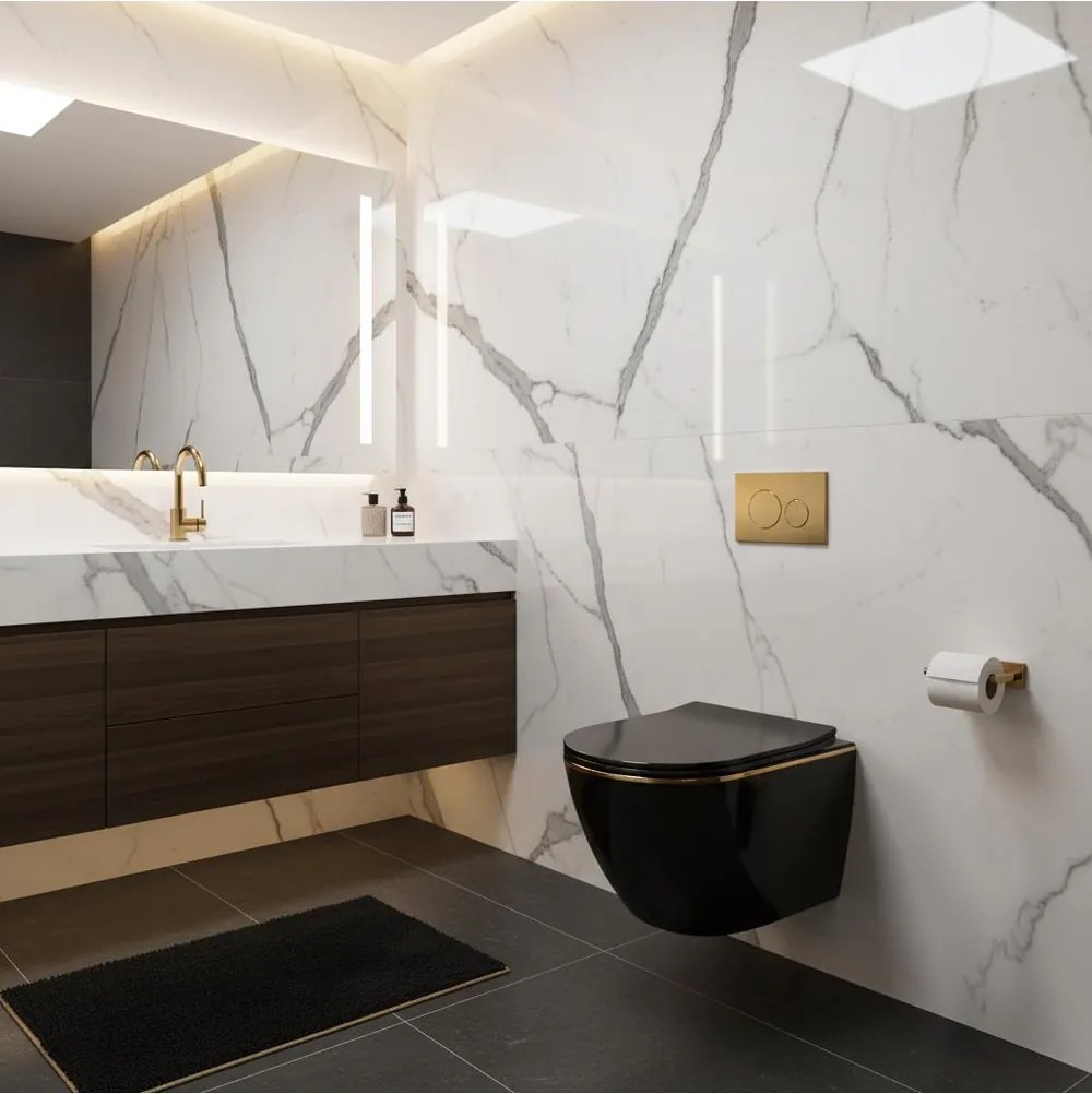 Vas WC suspendabil Rea Carlo Mini Tornado negru auriu