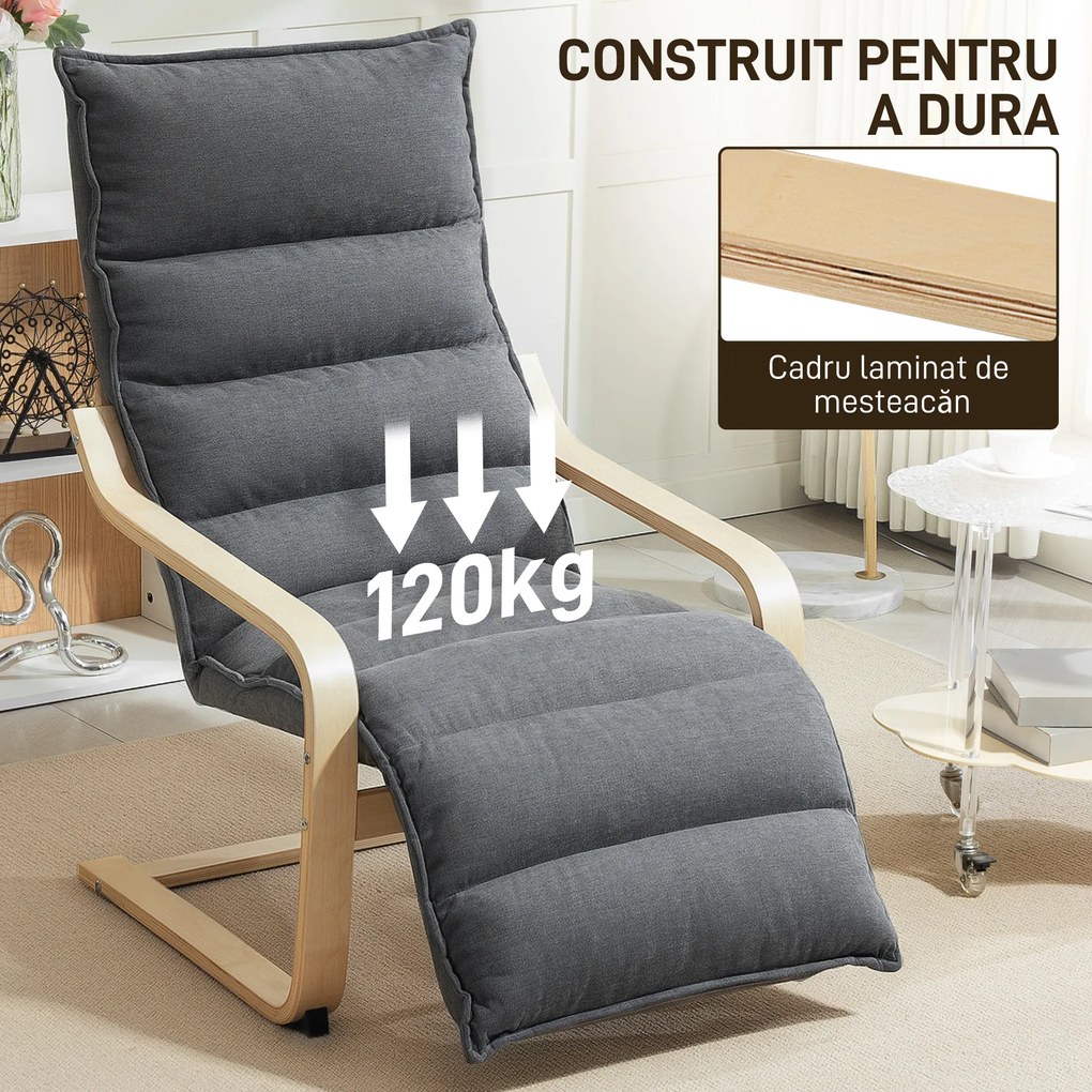 HOMCOM Fotoliu Ergonomic Lemn și Catifea Suport pentru Picioare Reglabil Gri Închis | Aosom Romania