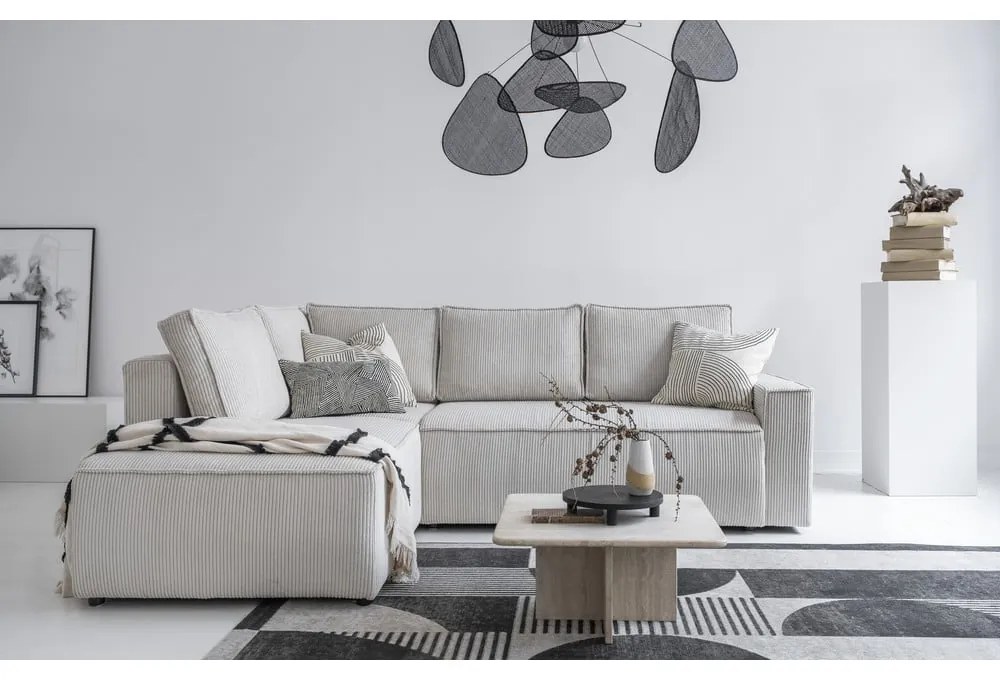 Colțar alb extensibil cu tapițerie din catifea reiată (cu colț pe partea stângă ) Brave Dave – Miuform