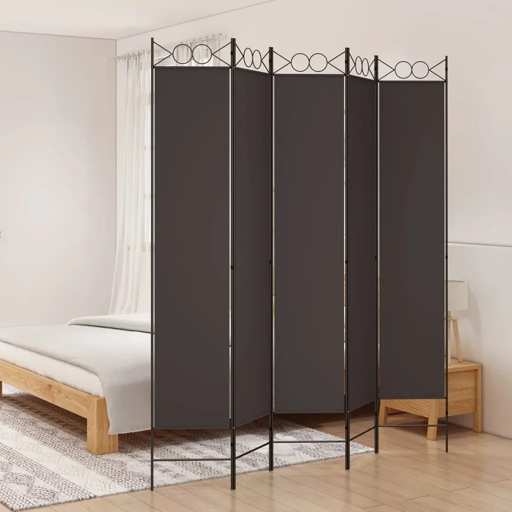 350171 vidaXL Paravan de cameră cu 5 panouri, maro, 200x220 cm, textil